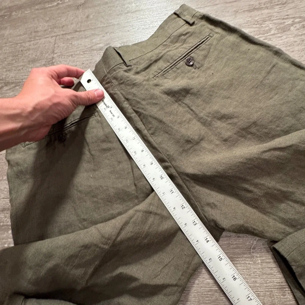 Charles Tyrwhitt Pants Men 34 Green Linen Slim Fit Summer Casual Preppy 34x27